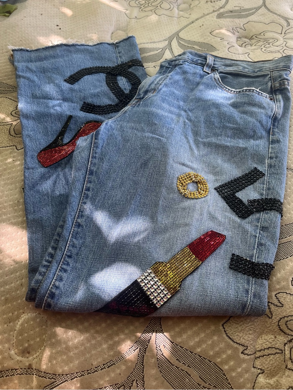 GAP Light Blue Embellished Straight-Leg Jeans